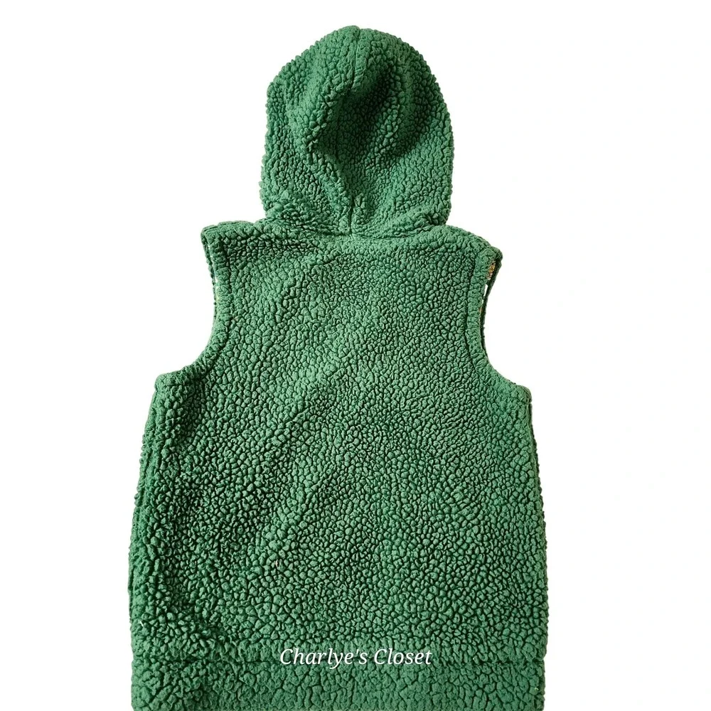Mini Boden Cozy Green Sherpa Vest 5-6Y Ditzy Floral Quilted Lined Hooded G0660